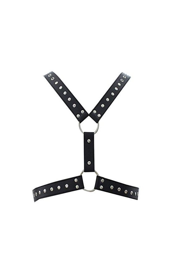 Pinwe Harnais de poitrine en cuir noir pour homme avec boucle réglable, Noir , taille unique
