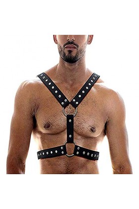 Pinwe Harnais de poitrine en cuir noir pour homme avec boucle réglable, Noir , taille unique