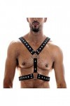Pinwe Harnais de poitrine en cuir noir pour homme avec boucle réglable, Noir , taille unique