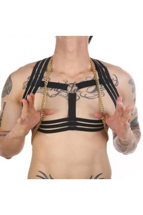 HSQSMWJ Homme Harnais de Poitrine Sexy Nylon Body Maillot de Corps Muscles Bandage élastique Bandoulière Color:Black,Size:On