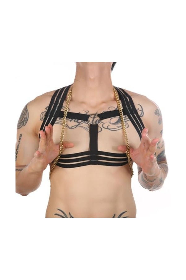 HSQSMWJ Homme Harnais de Poitrine Sexy Nylon Body Maillot de Corps Muscles Bandage élastique Bandoulière Color:Black,Size:On