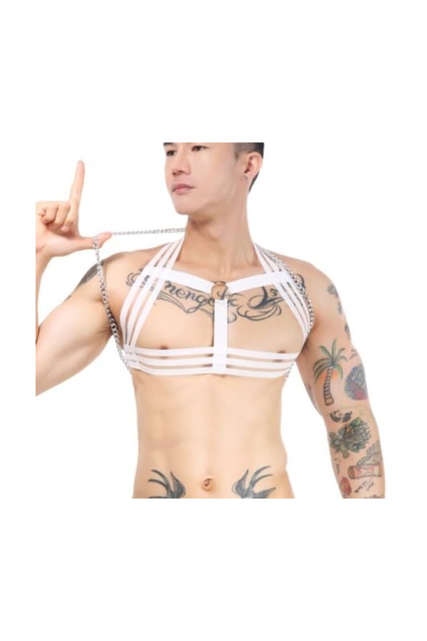 HSQSMWJ Homme Harnais de Poitrine Sexy Nylon Body Maillot de Corps Muscles Bandage élastique Bandoulière Color:Black,Size:On