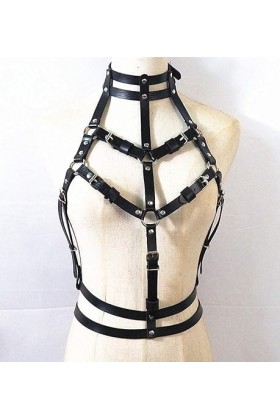 Harnais en cuir pour femme - Corset - Bretelles - Style punk gothique - Pour festival, rave, club, Halloween, fête de Noël, n