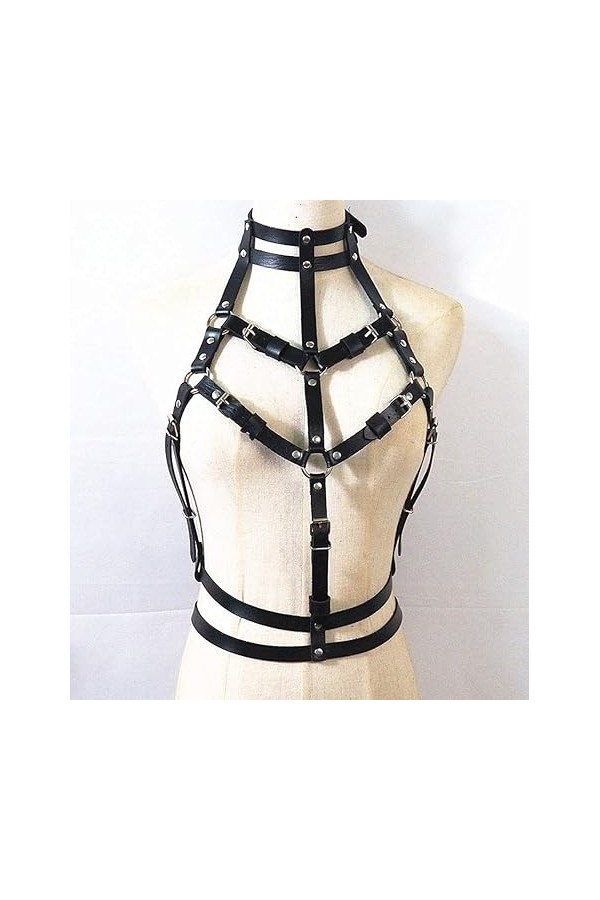 Harnais en cuir pour femme - Corset - Bretelles - Style punk gothique - Pour festival, rave, club, Halloween, fête de Noël, n