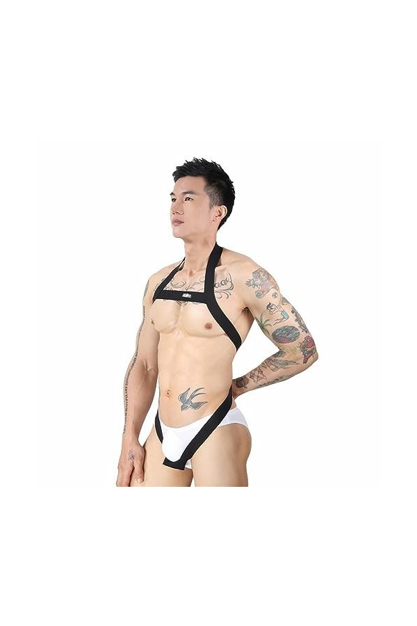 WSZJLN Harnais de Corps pour Hommes, Bretelles Licou Sexy, Lingerie Creuse, Costume de Harnais de Poitrine, Rouge, Taille Uni