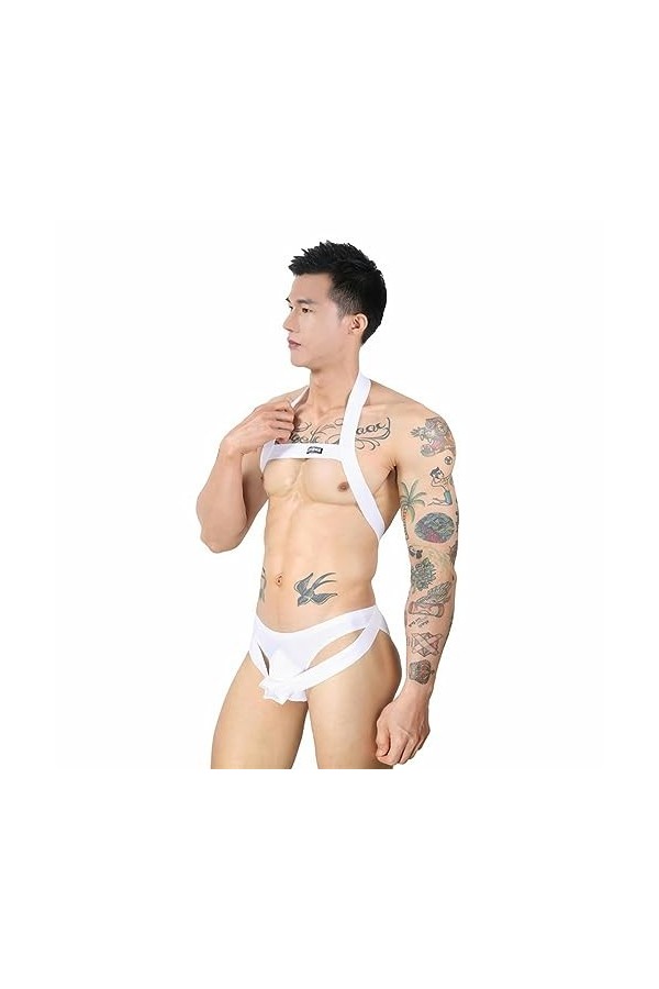 WSZJLN Harnais de Corps pour Hommes, Bretelles Licou Sexy, Lingerie Creuse, Costume de Harnais de Poitrine, Rouge, Taille Uni