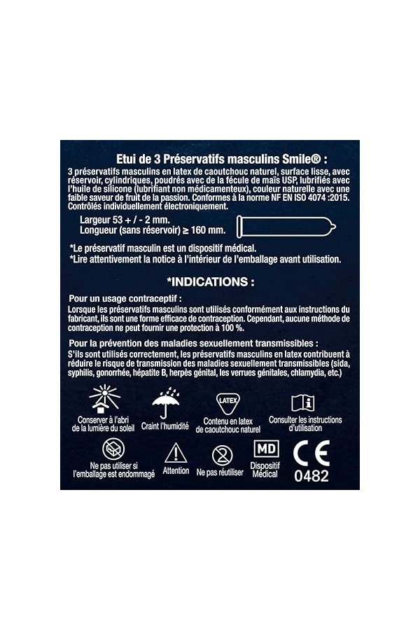 SMILE Préservatifs CLASSIC x3 - LIncontournable lisse et naturel - Boîte de 3 préservatifs masculins