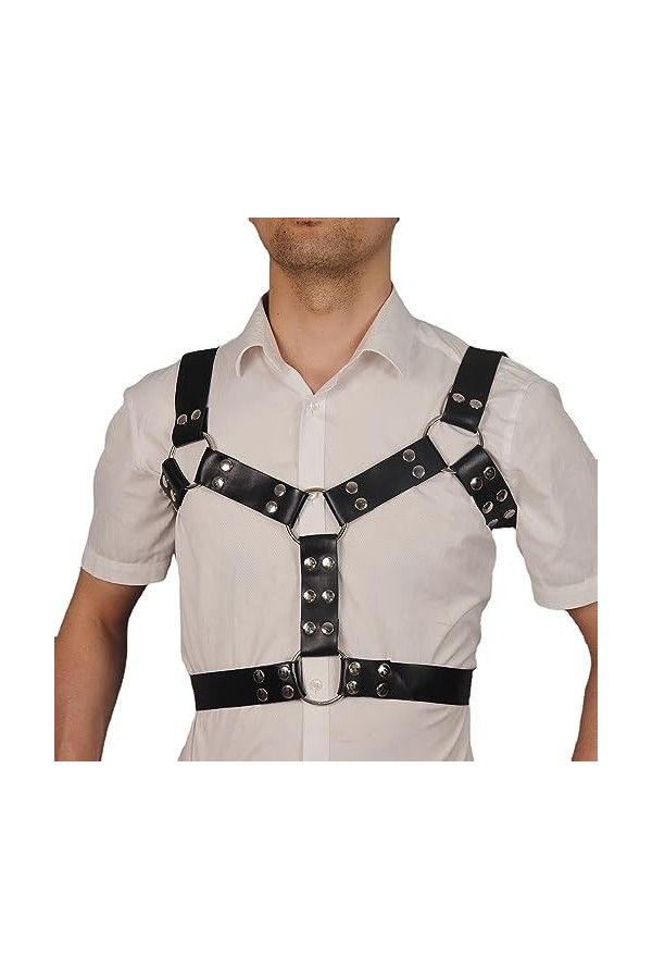 Harnais à rivets sexy pour homme en cuir Lingerie Body Straps Ceinture Poitrine Rave Vêtements Accessoire Jarretière Festival