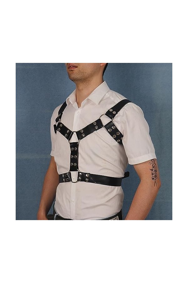 Harnais à rivets sexy pour homme en cuir Lingerie Body Straps Ceinture Poitrine Rave Vêtements Accessoire Jarretière Festival