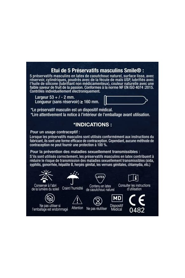 SMILE Préservatifs CLASSIC x5 - LIncontournable lisse et naturel - Boîte de 5 préservatifs masculins