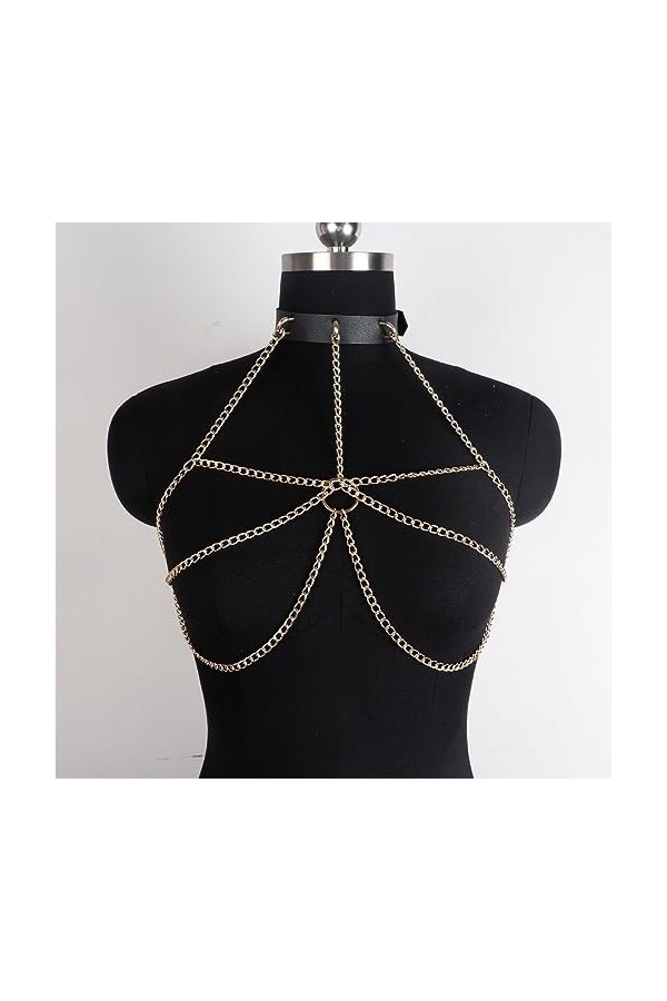 Harnais en cuir pour femme - Lingerie ras du cou - Soutien-gorge complet - Cuisse - Accessoires punk - Sangle - Club - Fête d