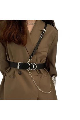 Ceinture harnais en cuir synthétique avec anneau torique gothique punk sangle de poitrine taille quotidienne festival rave, c