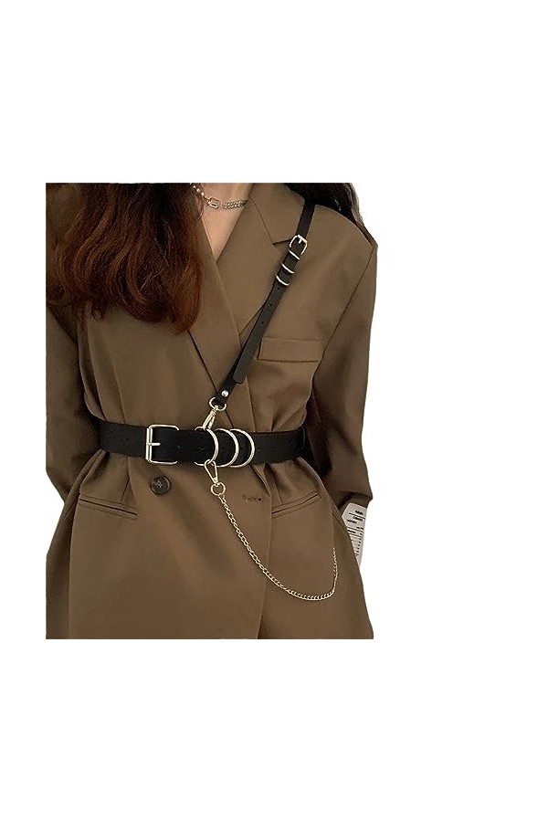 Ceinture harnais en cuir synthétique avec anneau torique gothique punk sangle de poitrine taille quotidienne festival rave, c