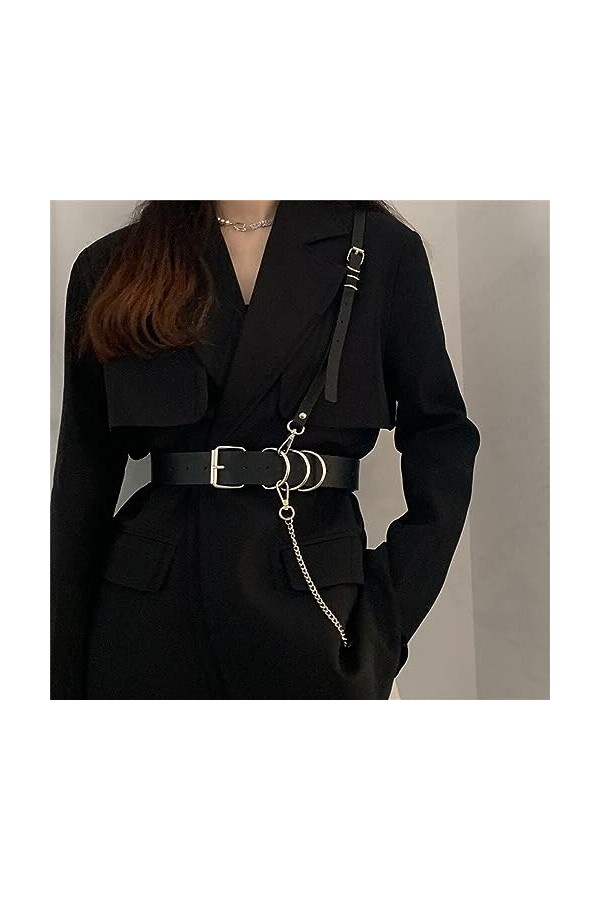 Ceinture harnais en cuir synthétique avec anneau torique gothique punk sangle de poitrine taille quotidienne festival rave, c