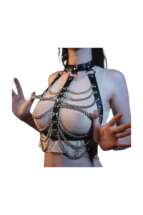 Ceinture harnais sexy pour femme - Corset en cuir - Lingerie gothique - Pour festival, rave, club, Halloween, fête de Noël, H