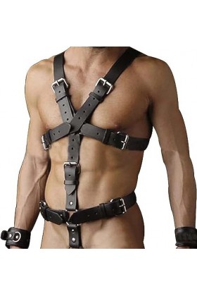 Harnais pour homme en cuir synthétique avec boucle réglable pour cosplay, club, punk, gothique, festival, rave, fête dHallow