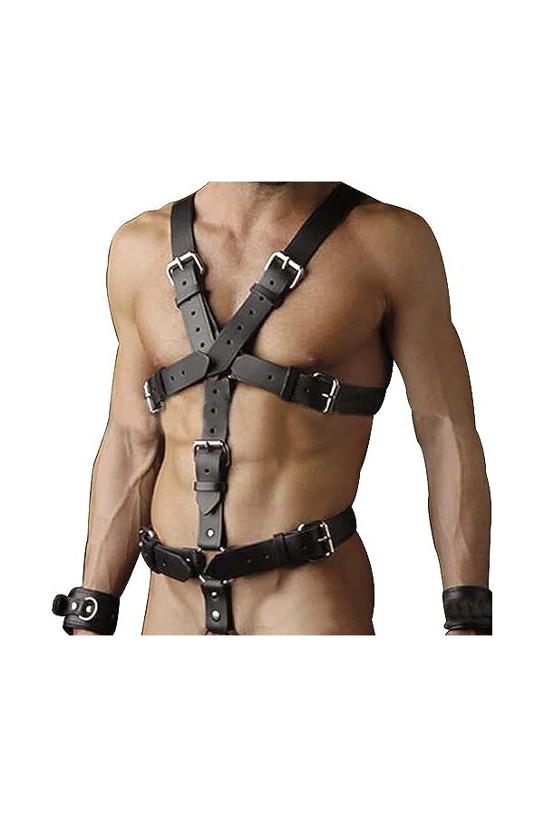 Harnais pour homme en cuir synthétique avec boucle réglable pour cosplay, club, punk, gothique, festival, rave, fête dHallow