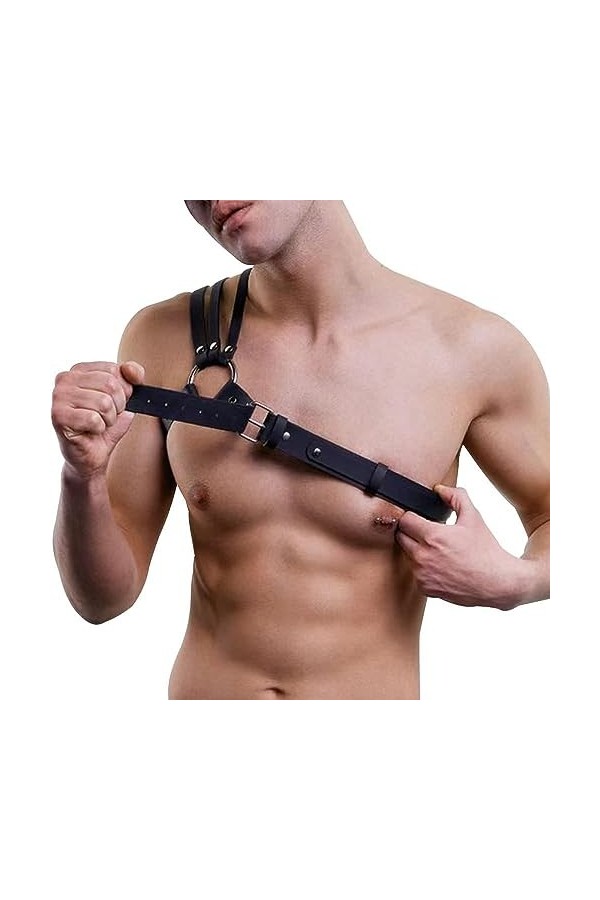 Harnais pour homme en cuir synthétique avec boucle réglable pour cosplay, club, punk, gothique, festival, rave, fête dHallow