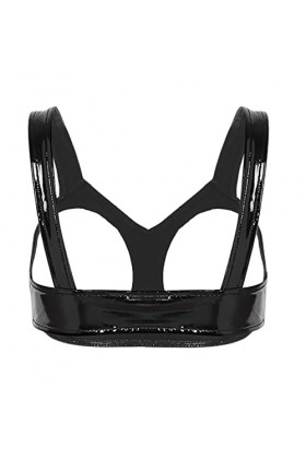 JEATHA Soutien-Gorge Femme Sexy Ouvert Poitrine Bra en Faux Cuir Wetlook Harnais De Poitrine Lingerie Tentation Underwear S-4