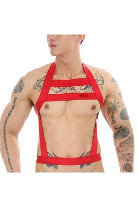 WSZJLN Harnais de Corps Sexy pour Hommes, Sangles de Ceinture élastiques, col Licou, vêtements de Costume, Rouge, Taille Uniq