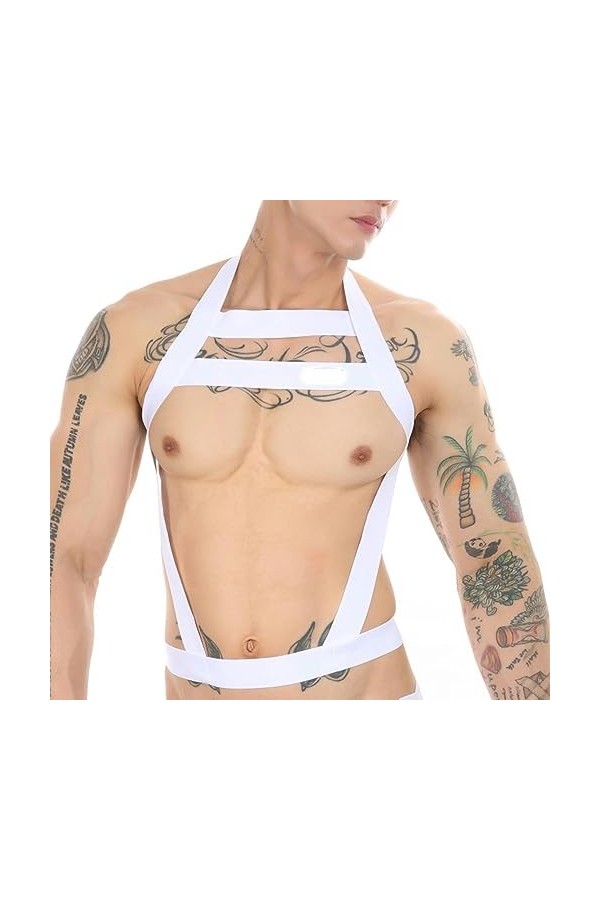 WSZJLN Harnais de Corps Sexy pour Hommes, Sangles de Ceinture élastiques, col Licou, vêtements de Costume, Rouge, Taille Uniq