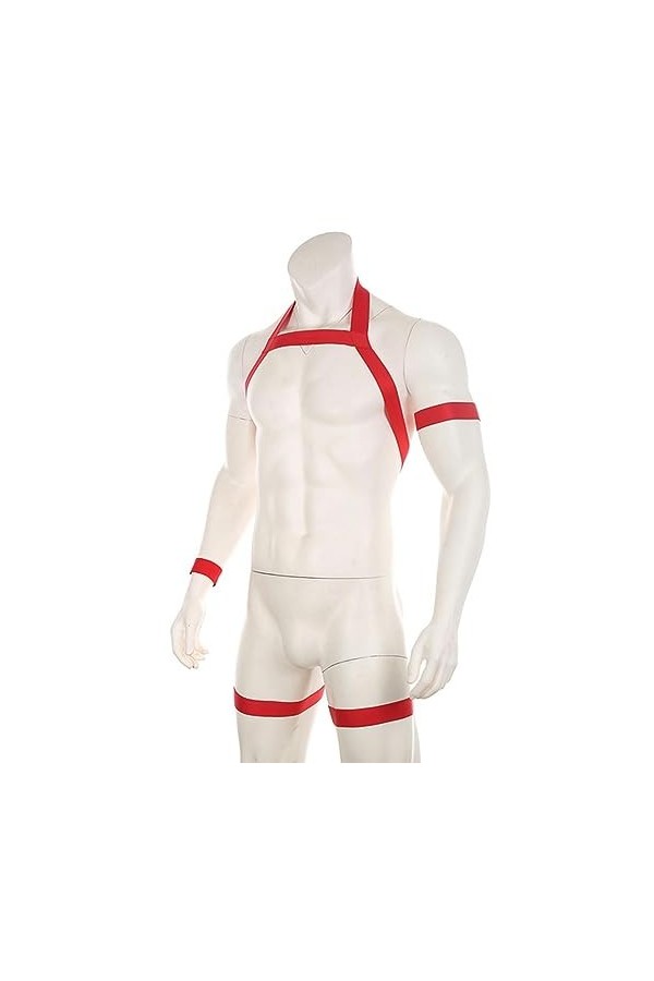 WSZJLN Harnais de Poitrine élastique pour Homme - Lingerie Sexy avec Brassard, Bretelles, Anneau de Jambe - Blanc - Taille Un
