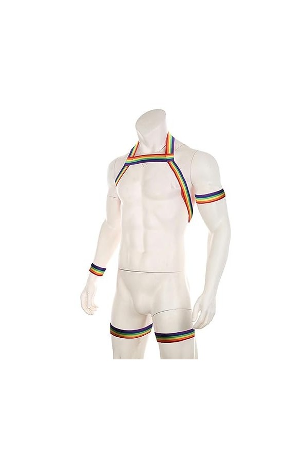 WSZJLN Harnais de Poitrine élastique pour Homme - Lingerie Sexy avec Brassard, Bretelles, Anneau de Jambe - Blanc - Taille Un