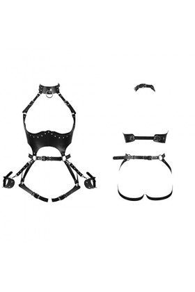 Noir Plein corps harnais en cuir femmes taille jarretière menottes Punk goth rave Dance Rock Halloween poitrine sangle Corset