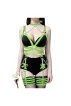 Harnais de corps en cuir - Collier de jambe avec nœud - Chaîne - Corset punk - Bijoux de taille - Danse - Club - Halloween Fe