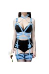 Harnais de corps en cuir - Collier de jambe avec nœud - Chaîne - Corset punk - Bijoux de taille - Danse - Club - Halloween Fe