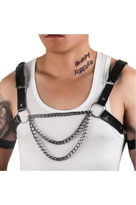 Chaîne en cuir pour homme - Sangle de poitrine - Harnais de corps - Gothique - Punk - Bijoux fantaisie pour fête, club, cospl