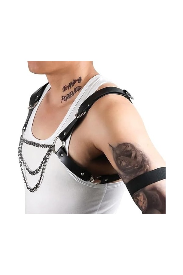 Chaîne en cuir pour homme - Sangle de poitrine - Harnais de corps - Gothique - Punk - Bijoux fantaisie pour fête, club, cospl