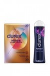 Durex CADEAU PLAISIR EN COUPLE - 1 Gel Lubrifiant Perfect Gliss Silicone 50 ml et 20 Préservatifs Nude Sans Latex