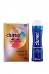 Durex - Lot de Préservatifs et Lubrifiant - 1 Boîte de Préservatifs Nude Sans Latex x20 - Gel Lubrifiant Sensitive 50 ml