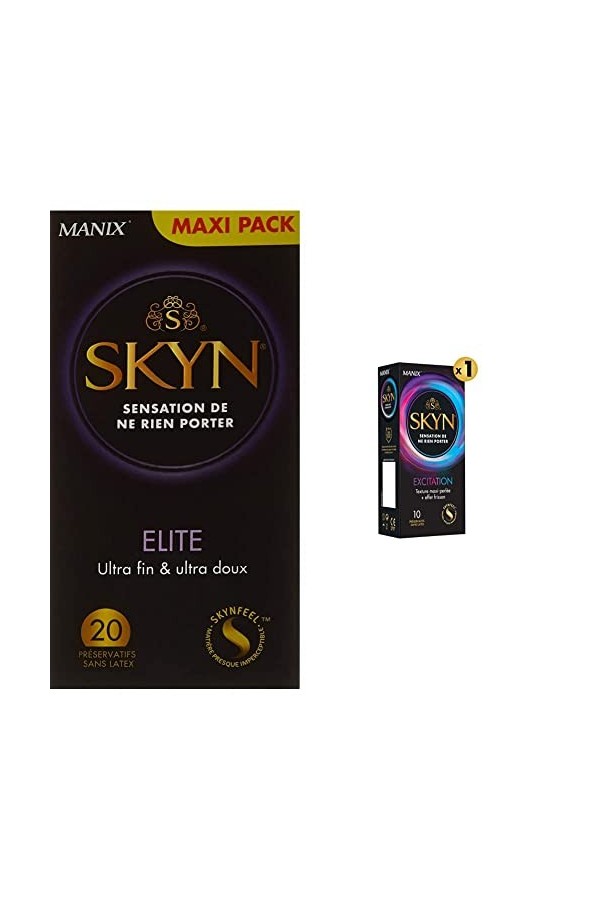 Skyn Elite 20 Préservatifs Masculins Ultra fins et Ultra doux & EXCITATION 10 Préservatifs masculins texture maxi-perlée + ef
