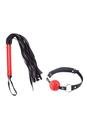 DMaoYongzhi Le Nouvel Ensemble 2 pièces, Fouet en Cuir + Boule buccale, Yoga et Danse Disponibles, Gameplay Riche, Noir + Rou