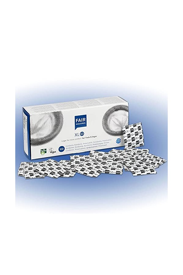 FAIR SQUARED Boîte de 100 préservatifs XL - Préservatifs végétaliens 100pcs fabriqués à partir de caoutchouc naturel issu du