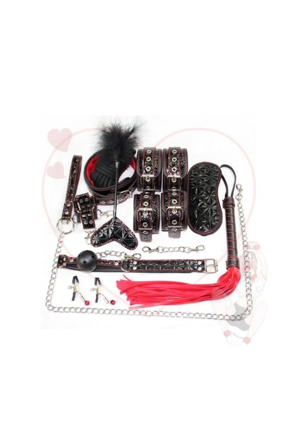 10 Piece Black Red Leather Couple Cosplay Set Diamond Textured Soft Cómpleto Tools šêx Toys šêx Toysper for Couple Bõndängë