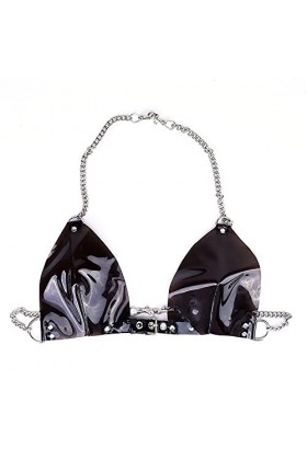 HUNTVE Soutien-Gorge Punk en Cuir translucide Nightclub Bar Performance Costume Accessoires Ajustable