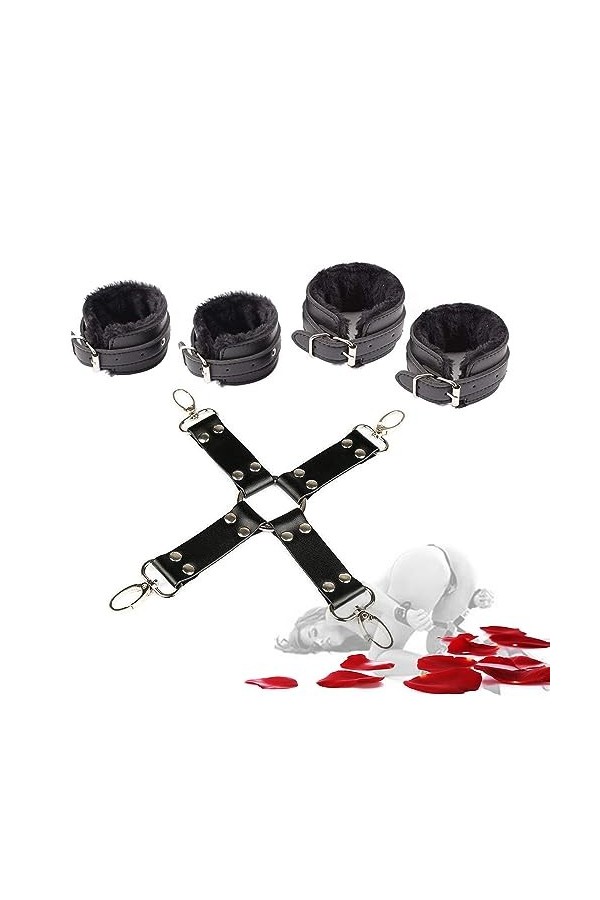Cüffs en cuir, liens entre les bras et les jambes pour les couples, les femmes et les jeux Noir 
