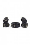 HUNTVE PU Leather 3 Piece Black Costume Accessory Set Handcuffs Footcuffs Necklace Toys