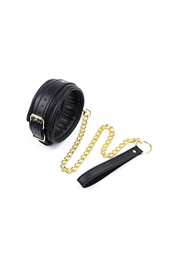 HUNTVE PU Leather 3 Piece Black Costume Accessory Set Handcuffs Footcuffs Necklace Toys