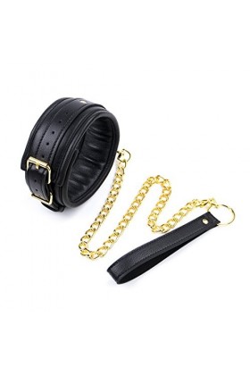 HUNTVE PU Leather 3 Piece Black Costume Accessory Set Handcuffs Footcuffs Necklace Toys