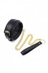 HUNTVE PU Leather 3 Piece Black Costume Accessory Set Handcuffs Footcuffs Necklace Toys