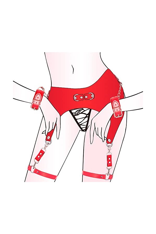 DSJ Ceinture Ajustable En Cuir Rouge Et Bracelet de Poignet