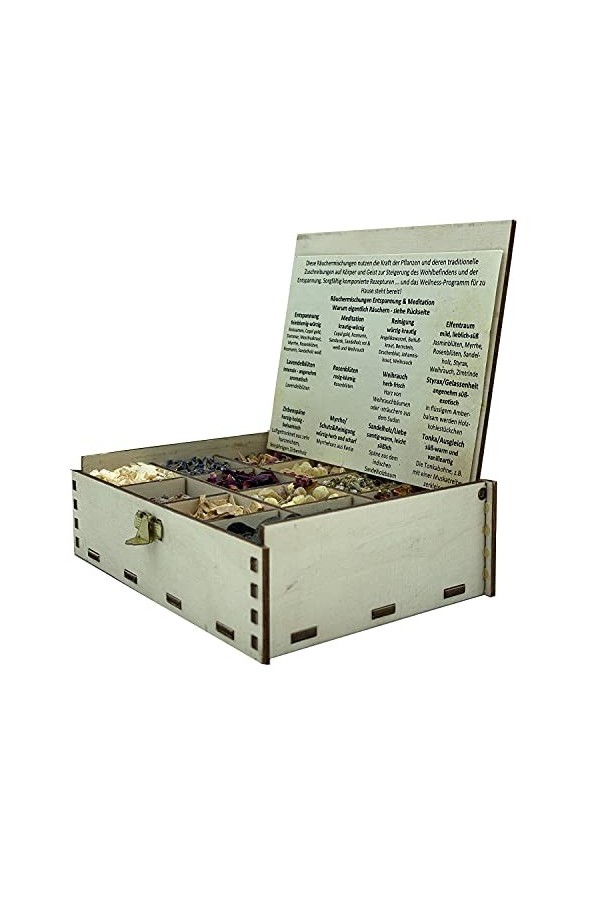 Heilkräuter Manufaktur Boîte de fumage avec 12 variétés de mélange de fumage sensualité et amour 14 x 10 x 4 cm
