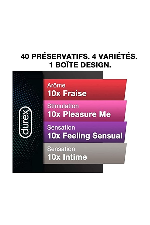 Durex - 120 Préservatifs Lot de 3x40 - Ultra Fins - Extra Lubrifiés - Texturés - Fraise - Boîte Design