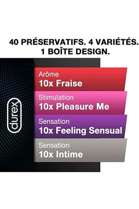 Durex - 80 Préservatifs Lot de 2x40 - Ultra Fins - Extra Lubrifiés - Texturés - Fraise - Boîte Design