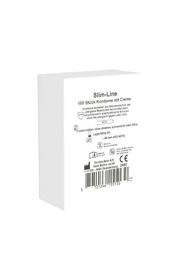 Worlds Best « Slim Line Mi-Cro » 100 préservatifs plus étroits