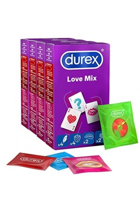 Durex Love Mix Lot de 4 paquets de 12 préservatifs variés avec 48 préservatifs pour des expériences sensuelles